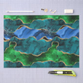 ブルーアンドグリーンピーコックフェイクグリッターアゲート 薄葉紙 (クラフト)