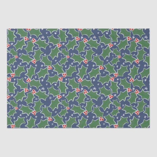 ブルーアンドグリーンホリークリスマスティッシュペーパー 薄葉紙 (正面)