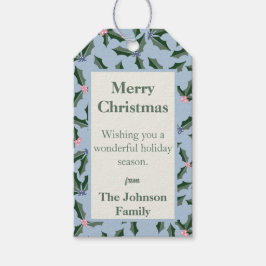 ブルーアンドグリーンホリーホリデイ ギフトタグ