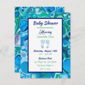 ブルーアンドグリーンボーイ赤ちゃんシャワー招待状 ポストカード (正面/裏面)