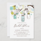 ブルーアンドグリーンメイソンジャースブライダルシャワー 招待状 (正面)
