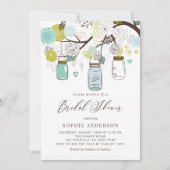 ブルーアンドグリーンメイソンジャースブライダルシャワー 招待状 (正面)