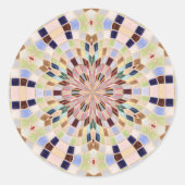 ブルーアンドグリーンモザイク万華鏡のように千変万化するパターン ラウンドシール (正面)