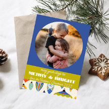 ブルーアンドグリーンレトロホリデーカード