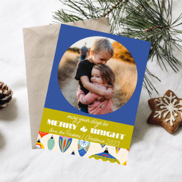 ブルーアンドグリーンレトロホリデーカード 招待状