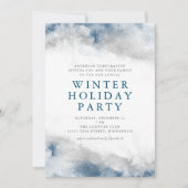 ブルーアンドグレーウォーターカラーウィンターホリデーパーティー 招待状 (正面)