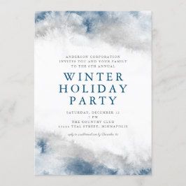 ブルーアンドグレーウォーターカラーウィンターホリデーパーティー 招待状