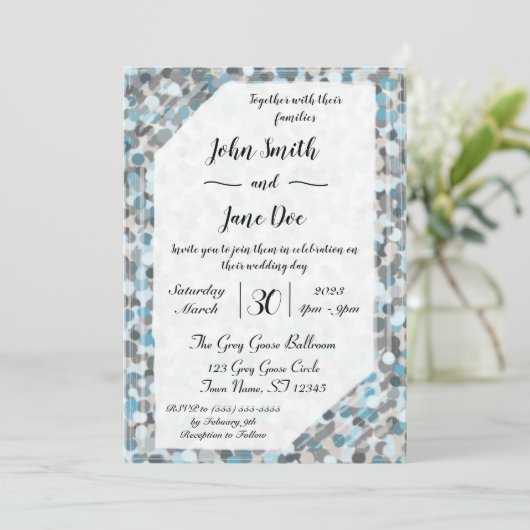 ブルーアンドグレー抽象芸術ストーン結婚式招待状 招待状 (スタンド正面)
