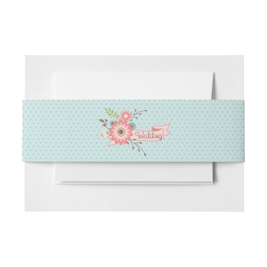 ブルーアンドコーラルコテージシック結婚ズベリーバンド 招待状ベリーバンド (正面例)