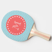 ブルーアンドコーラルシェブロンとカスタムモノグラム 卓球ラケット (横)
