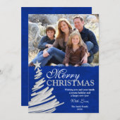 ブルーアンドシルバークリスマスツリーホリデーフォトカード シーズンカード (正面/裏面)
