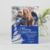 ブルーアンドシルバークリスマスツリーホリデーフォトカード シーズンカード (スタンド正面)