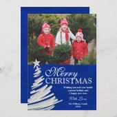 ブルーアンドシルバークリスマスツリーホリデーフォトカード シーズンカード (正面/裏面)