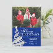 ブルーアンドシルバークリスマスツリーホリデーフォトカード シーズンカード (スタンド正面)