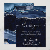 ブルーアンドシルバーグリッターアゲートブライダルシャワー サンキューカード (正面/裏面)
