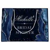 ブルーアンドシルバーグリッターアゲートブライダルシャワー ラージペーパーバッグ (正面)