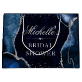 ブルーアンドシルバーグリッターアゲートブライダルシャワー ラージペーパーバッグ (正面)