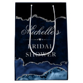 ブルーアンドシルバーグリッターマーブルゲートブライダルシャワー ミディアムペーパーバッグ (裏面)