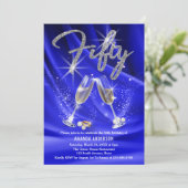 ブルーアンドシルバーシャンパングラス50th誕生日 招待状 (スタンド正面)