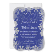 ブルーアンドシルバースノーフレーク結婚式招待状