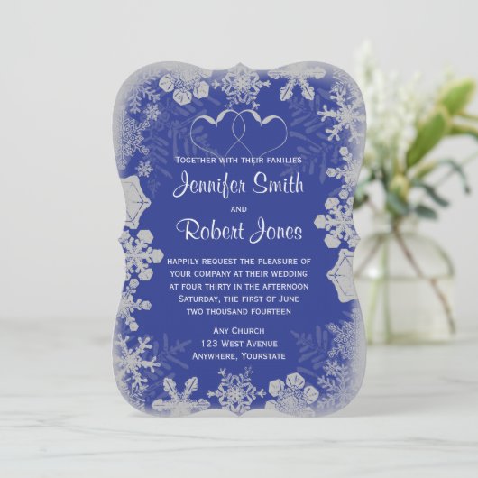 ブルーアンドシルバースノーフレーク結婚式招待状 招待状 (スタンド正面)