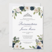 ブルーアンドシルバーティアラフローラキンセエレガントーニェラ 招待状 (正面)