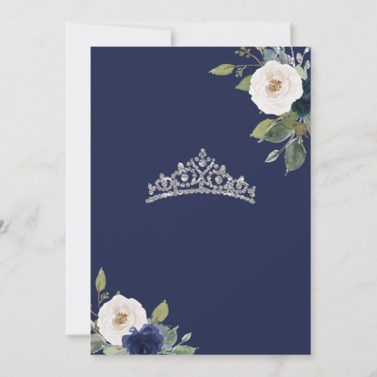 ブルーアンドシルバーティアラフローラキンセエレガントーニェラ 招待状 (裏面)