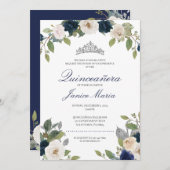 ブルーアンドシルバーティアラフローラキンセエレガントーニェラ 招待状 (正面/裏面)