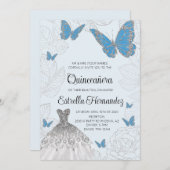 ブルーアンドシルバーバタフライキンセアニェラ招待状 招待状 (正面/裏面)