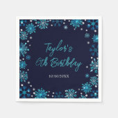 ブルーアンドシルバー雪の結晶バースデーパーティー スタンダードカクテルナプキン (正面)