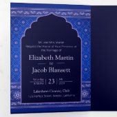 ブルーアンドスリーバーボリウッドスタイルインディアン結婚ズ 三つ折り招待状 (内部最初)