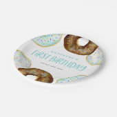 ブルーアンドチョコレートスプレッセルドーナツ最初の誕生日 ペーパープレート (アングル)