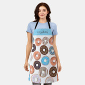 ブルーアンドチョコレートブラウンドーナツ名前をカスタムするベイカーズ エプロン (着用した状態)