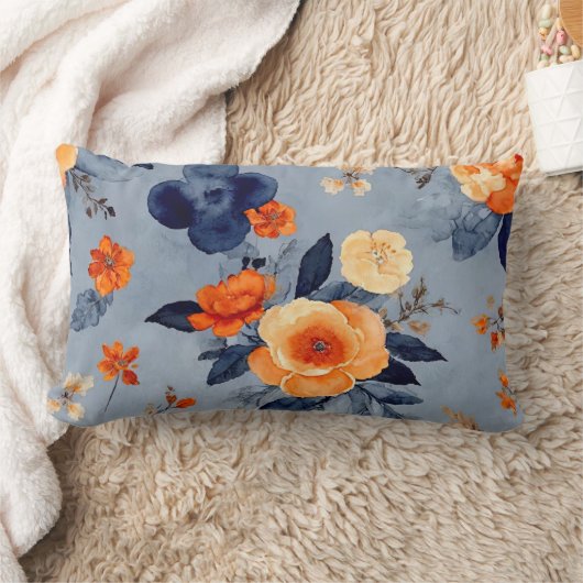 ブルーアンドバーンドオレンジファームハウスフローラ ランバークッション (ブランケット)