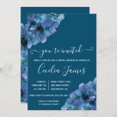 ブルーアンドパープルアジランゲアブライダルシャワー 招待状 (正面/裏面)