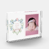 ブルーアンドピンクグランドミレニアルリボンクレストベビー フォトブロック (左)