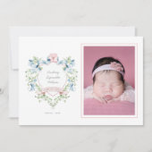 ブルーアンドピンクグランドミレニアルリボンクレストベビー 案内状 (正面)