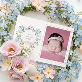 ブルーアンドピンクグランドミレニアルリボンクレストベビー 案内状