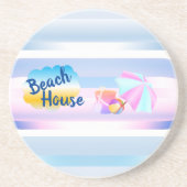 ブルーアンドピンクビーチハウスサンドストーンコースター コースター (正面)