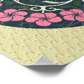 ブルーアンドピンクラウンドフローラアートデザイン ポスター (角)