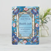 ブルーアンドピンク牡丹アンティークブライダルシャワー 招待状 (スタンド正面)