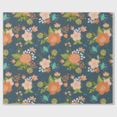 ブルーアンドピーチガーデンフローラデザイン ラッピングペーパー (フラット)