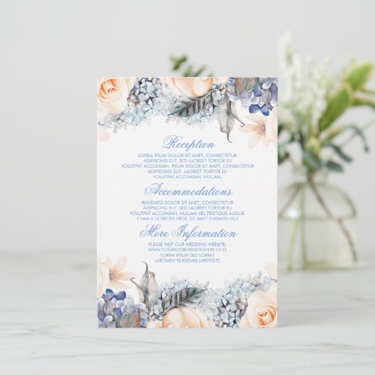 ブルーアンドピーチフローラ結婚ズインフォメーションゲスト エンクロージャーカード (スタンド正面)