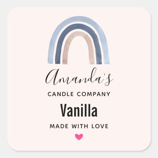 ブルーアンドピーチレインボーホーデザインキャンドルビジネス スクエアシール (正面)