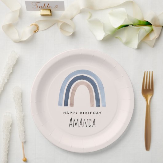 ブルーアンドピーチレインボーホーデザイン誕生日 ペーパープレート (ウェディング)
