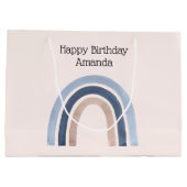 ブルーアンドピーチレインボーホーデザイン誕生日 ラージペーパーバッグ (裏面)