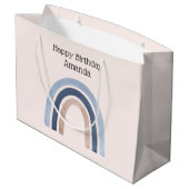 ブルーアンドピーチレインボーホーデザイン誕生日 ラージペーパーバッグ (裏面アングル)