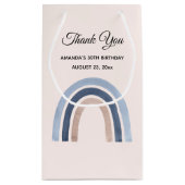 ブルーアンドピーチレインボーホー誕生日サンキュー スモールペーパーバッグ (裏面)