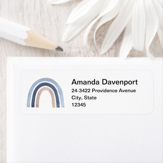 ブルーアンドピーチレインボーボーデザインアドレス ラベル (インサイチュ)