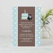 ブルーアンドブラウンベビー初の誕生日招待状 招待状 (スタンド正面)